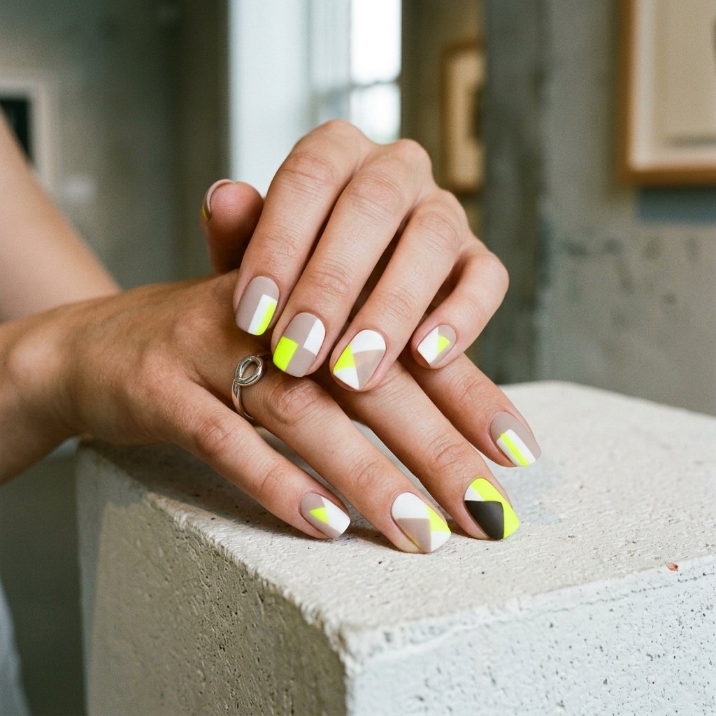 35 Fresh neon yellow nails Ideas for Your Summer Wardrobe 28 Abstract Matte Color Blocks Idea