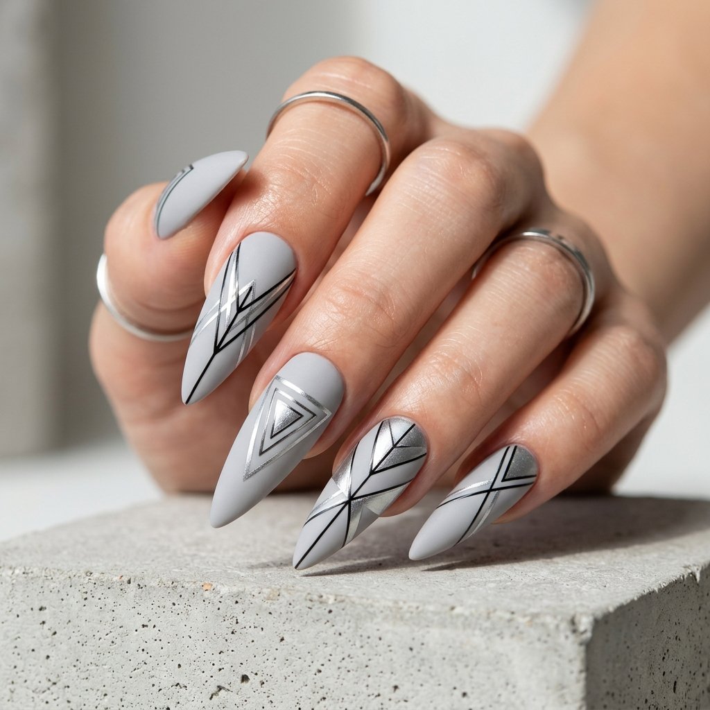 Geometric Silver Triangle and Line Art