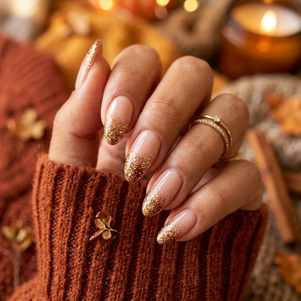 35 Fall French Tip Nails Ideas That Are Trending This Autumn Season 2026 10 Glitter Fall French Tip Nails