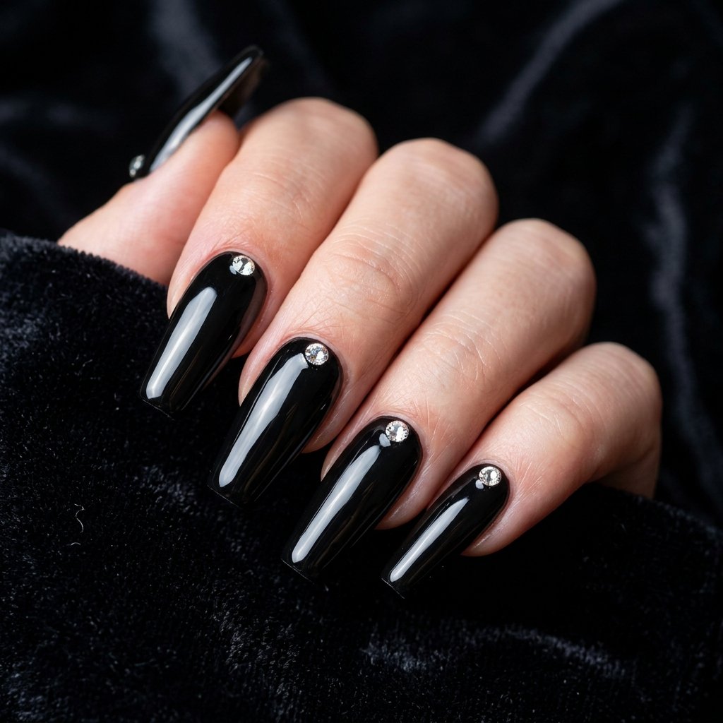 35 Black Halloween Nails Ideas — Spooky, Sleek & Creative 3 Glossy Black Coffin Nails Ideas