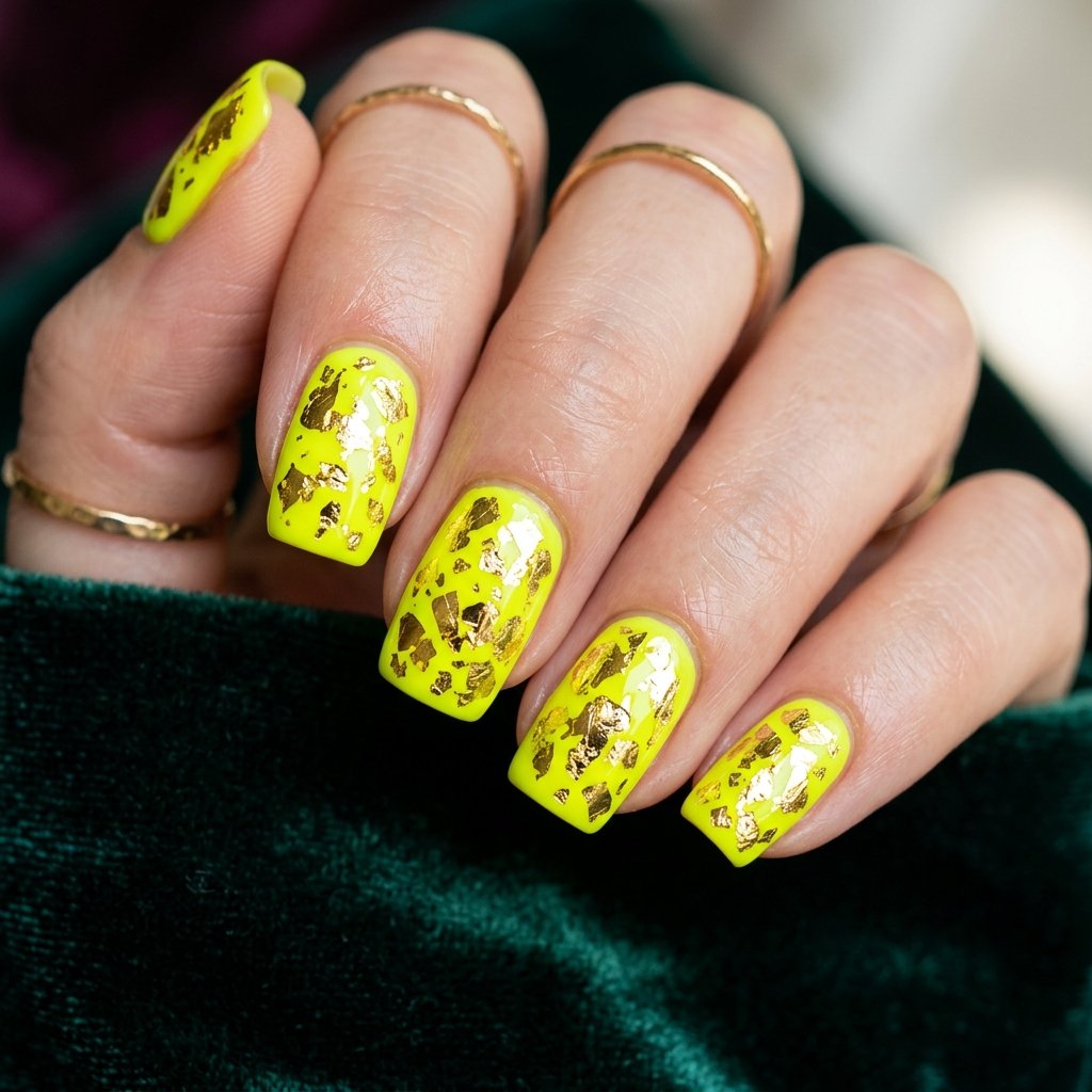 35 Fresh neon yellow nails Ideas for Your Summer Wardrobe 35 Acid Yellow Gold Foil Idea