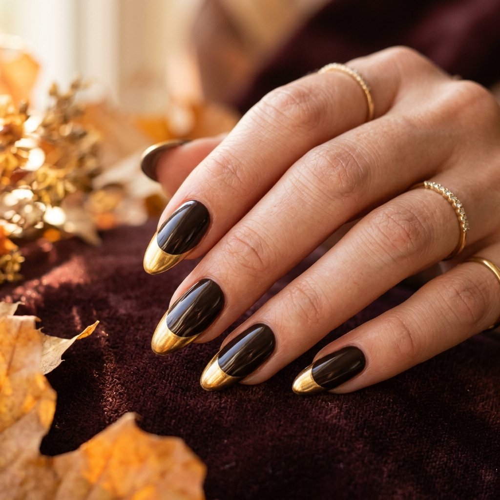 35 Fall French Tip Nails Ideas That Are Trending This Autumn Season 2026 11 Gold French Tip Nails for Fall