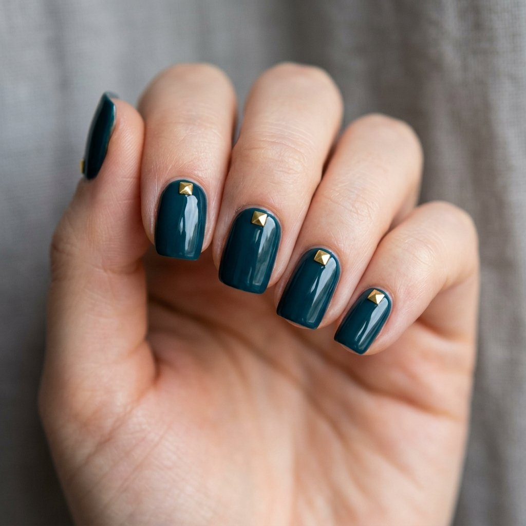 34 Best Dark Teal Nails Ideas: Elegant Colors to Try Now 29 Minimalist Single Gold Stud Accent