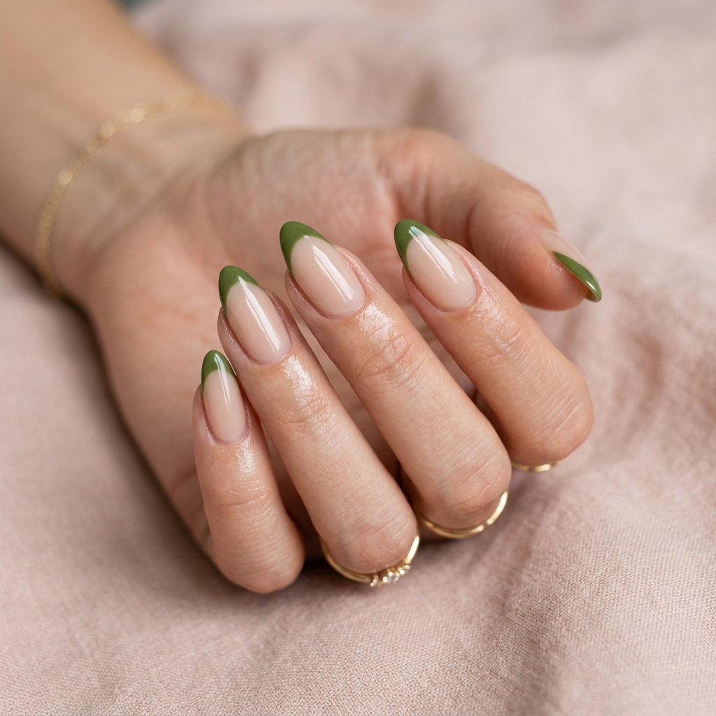 35 Fresh Green Almond Nails Ideas: Chic Trends to Love 22 French Tip Green Almond Nails