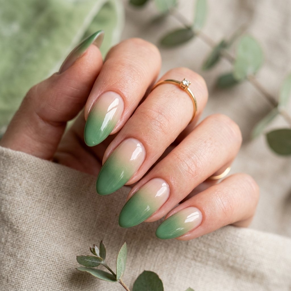 35 Fresh Green Almond Nails Ideas: Chic Trends to Love 21 Ombre Green Almond Nails