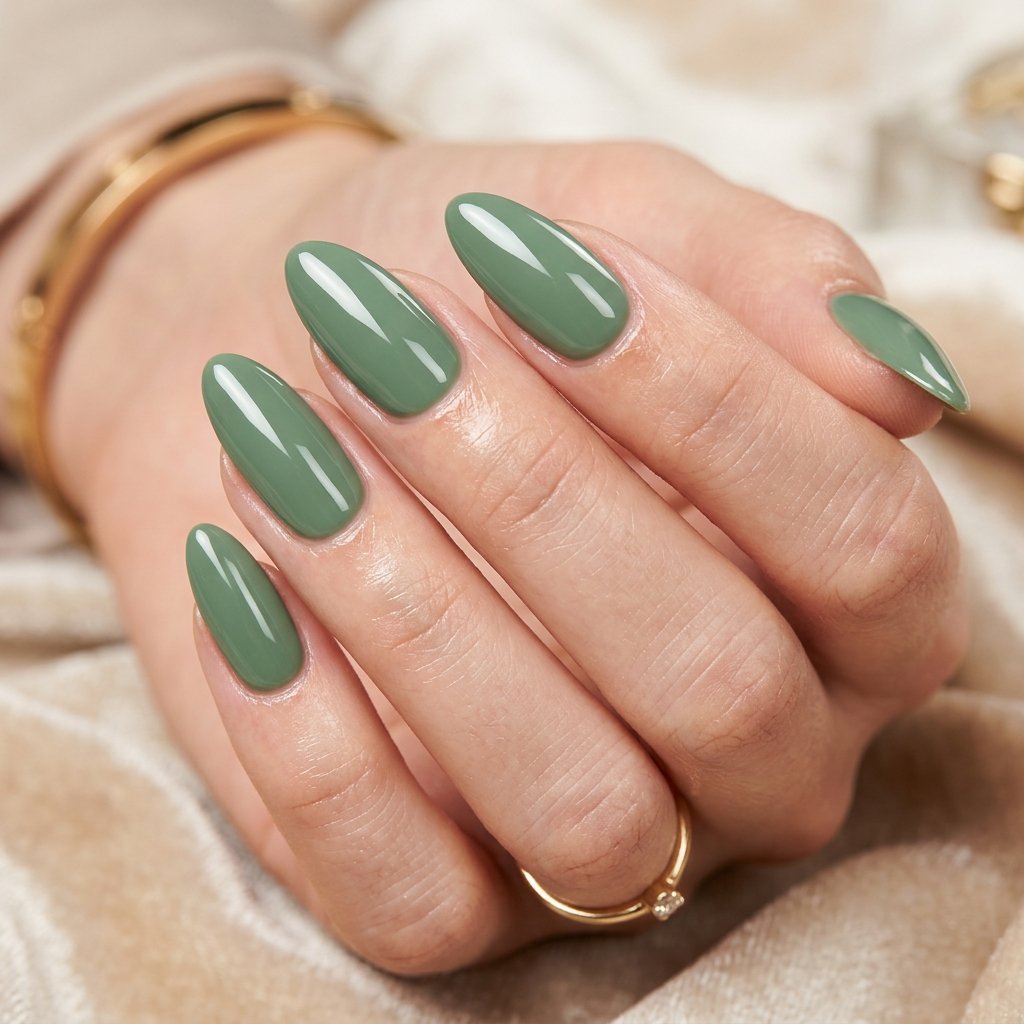 35 Fresh Green Almond Nails Ideas: Chic Trends to Love 14 Matte Green Almond Nails