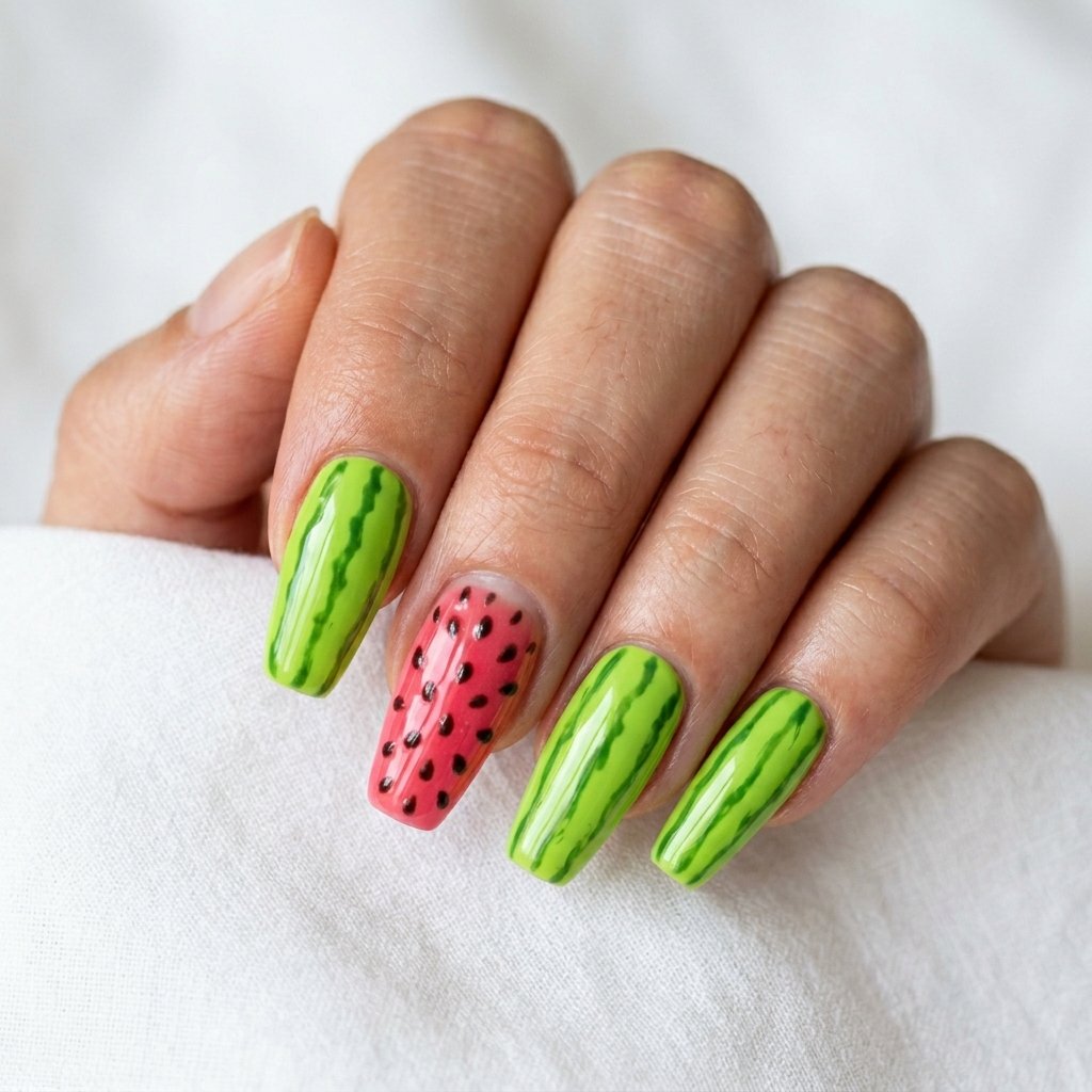 35 Best Green Summer Nails for a Bold Warm Season 2026 15 Watermelon Green Tips