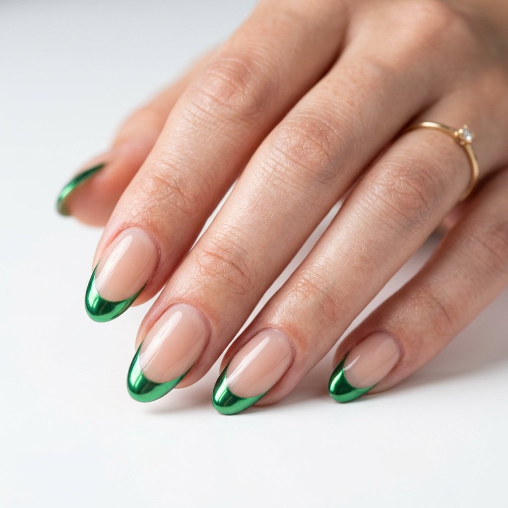 Green Chrome French Tip Nails
