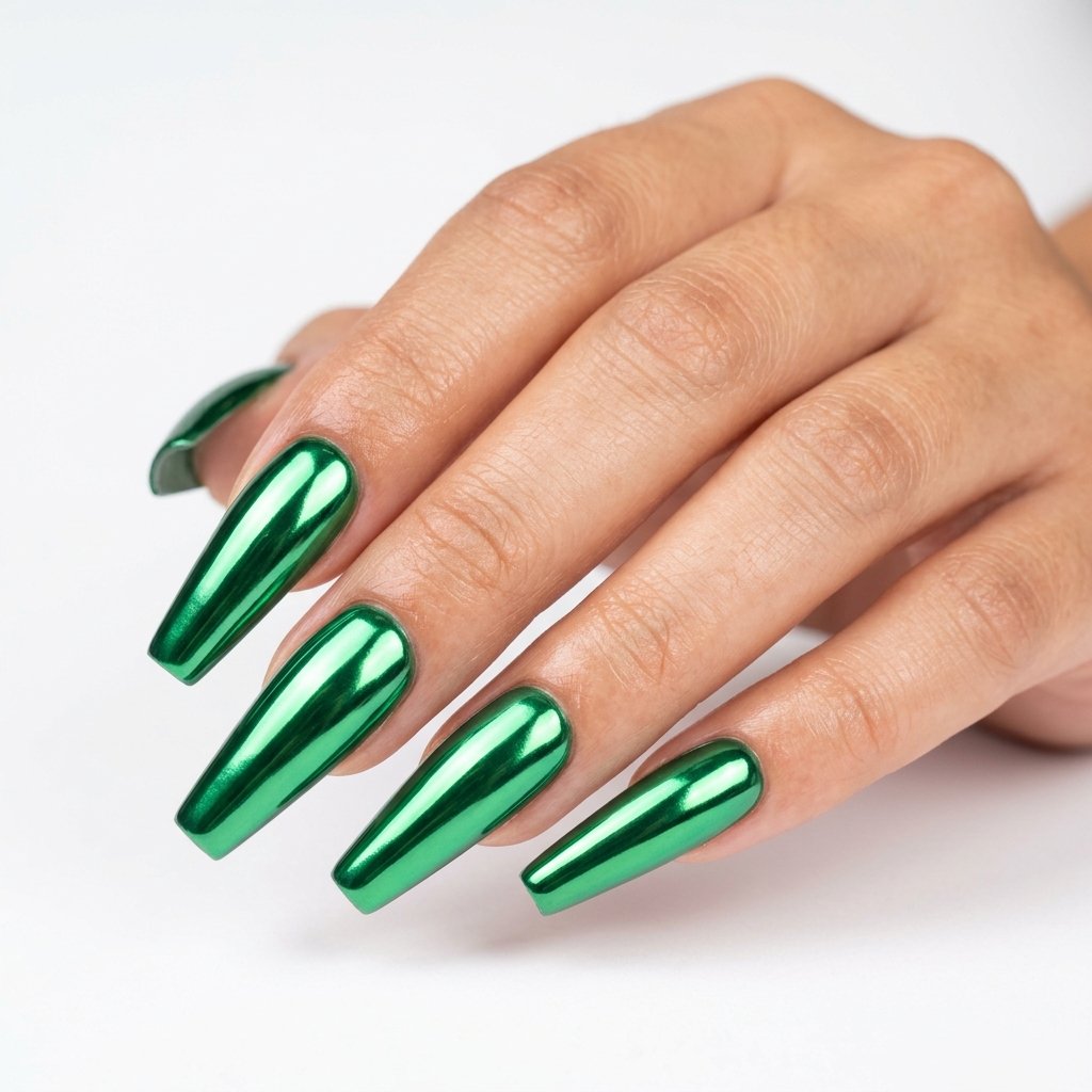 Green Chrome Acrylic Nails