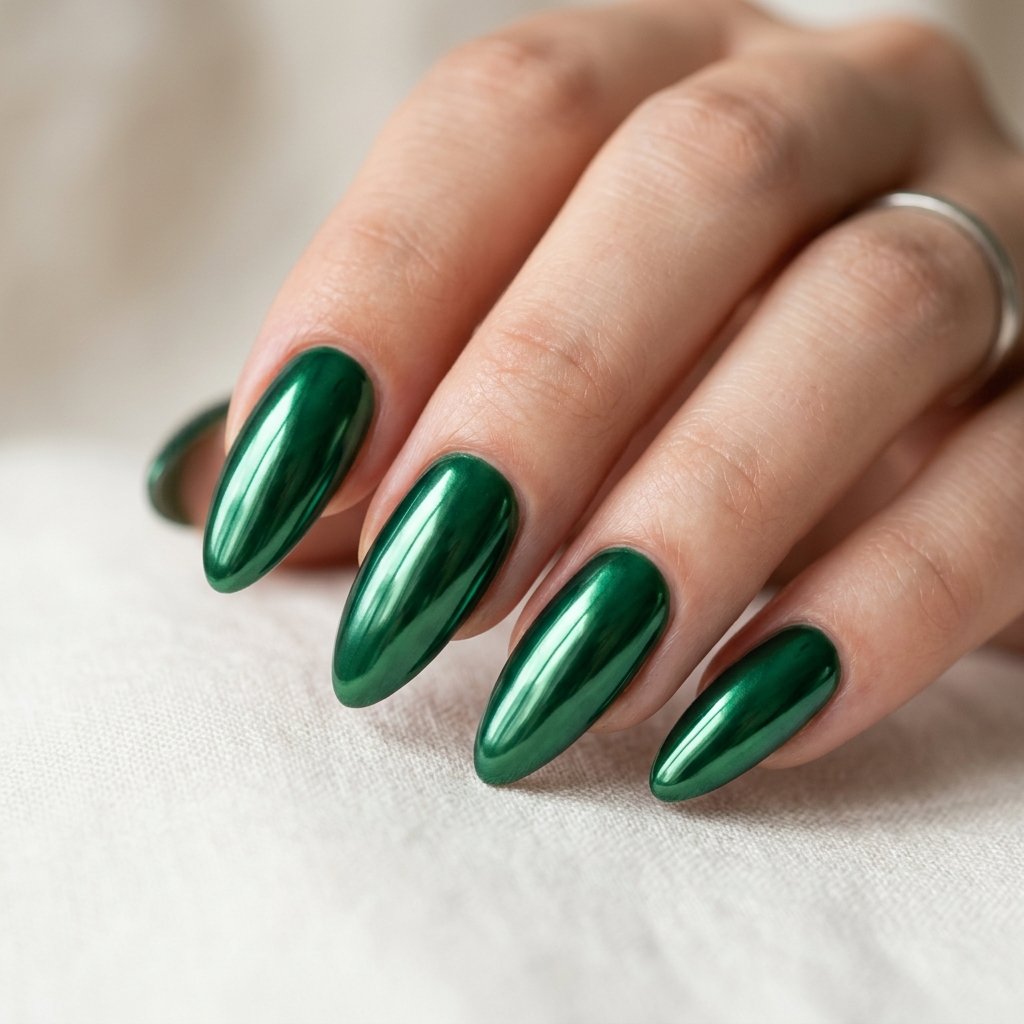 Green Chrome Gel Nails