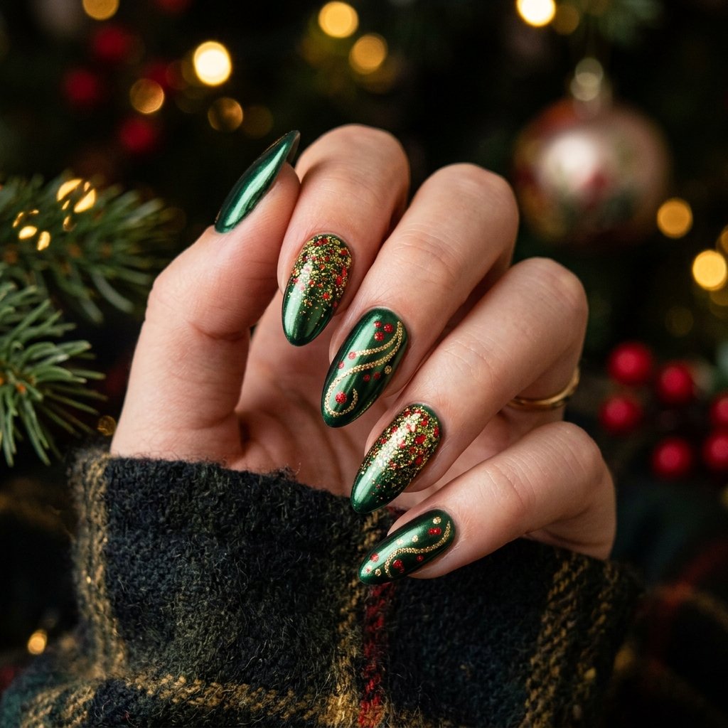 Green Chrome Nails for Christmas