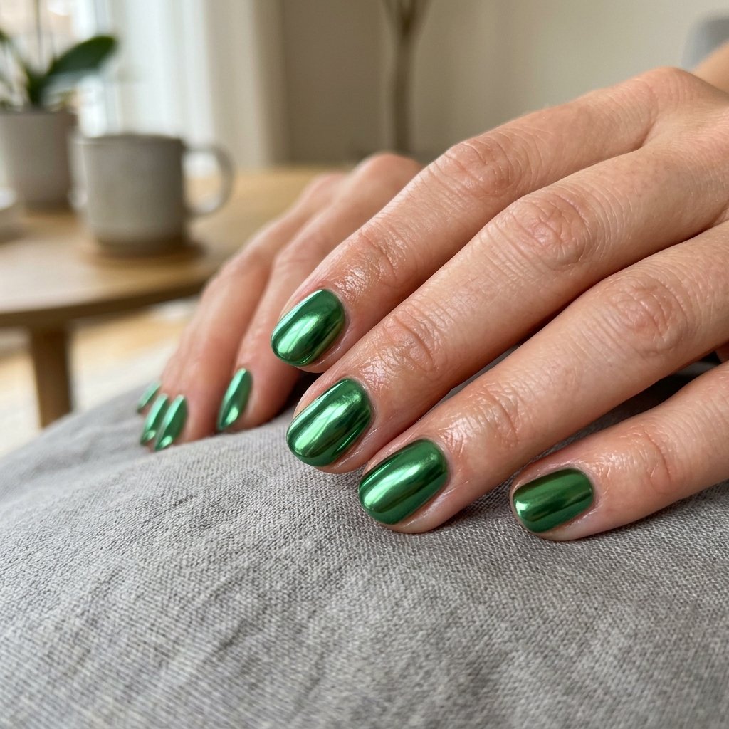 Green Chrome Short Nails