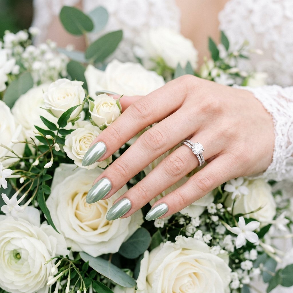 Green Chrome Nails for Wedding