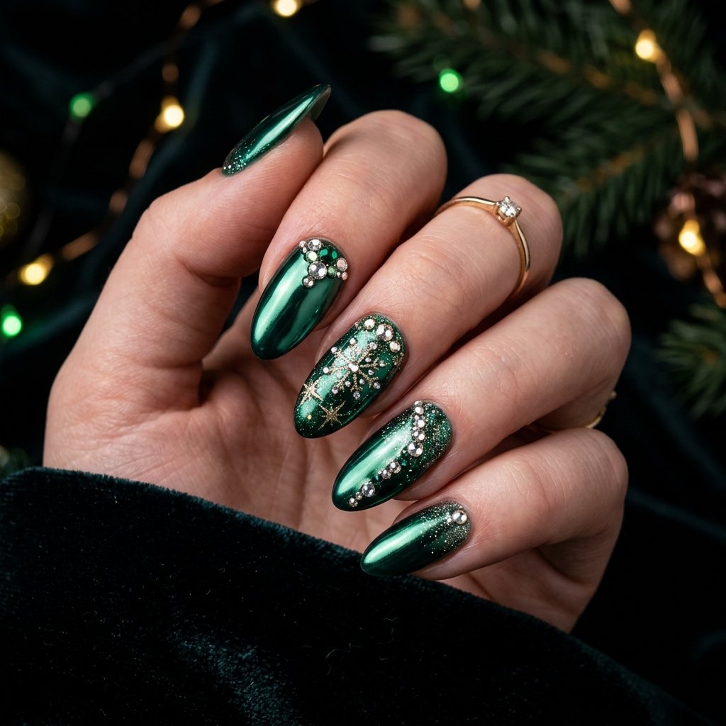Green Chrome Nails for Winter