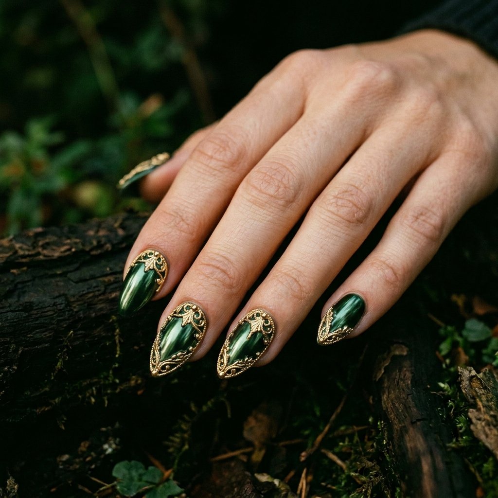 Forest Green Chrome Nails