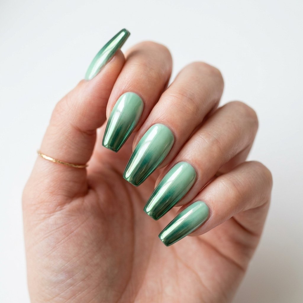 Green Chrome Ombre Nails
