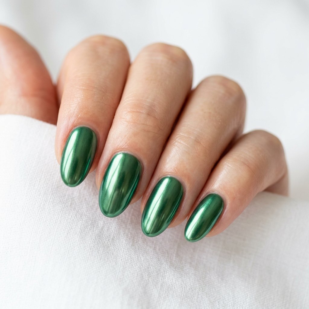 Green Chrome Oval Nails