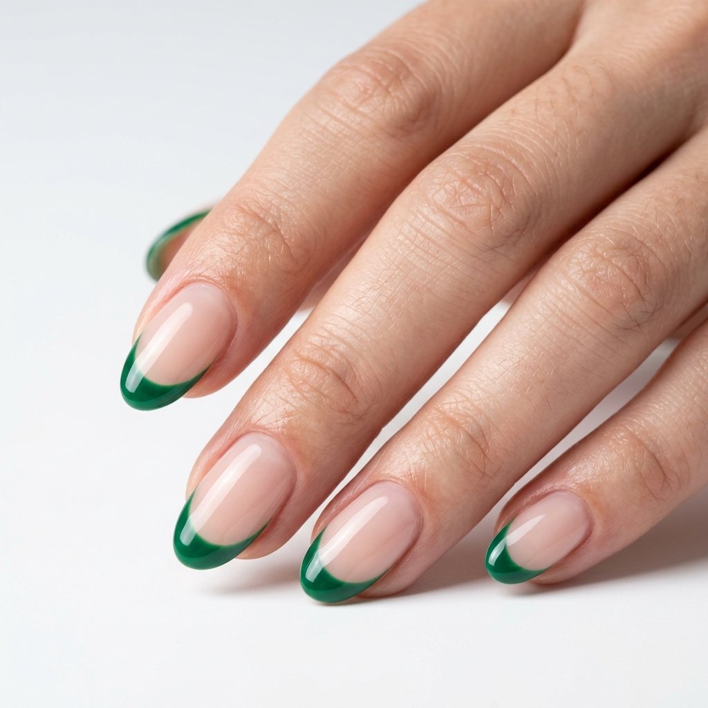 Gel Nails with a Green French Tip