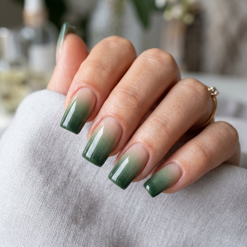 35 Best Green Fall Nails Ideas for Modern Autumn Style 25 Seamless Ombre Fades