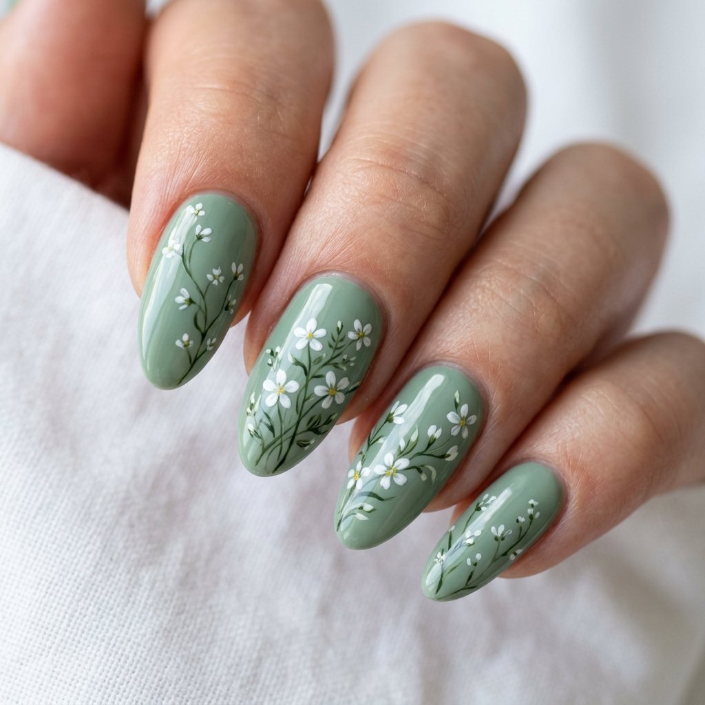 35 Best Green Summer Nails for a Bold Warm Season 2026 10 Botanical Garden Nails