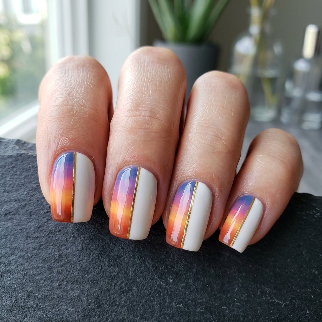Half and Half Sunset Fusion Nails