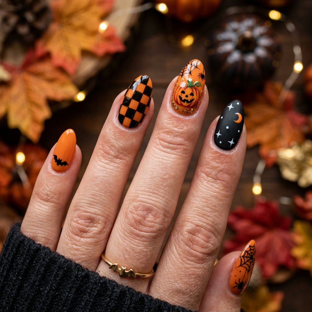 35 Black Halloween Nails Ideas — Spooky, Sleek & Creative 4 Black and Orange Halloween Nails Ideas