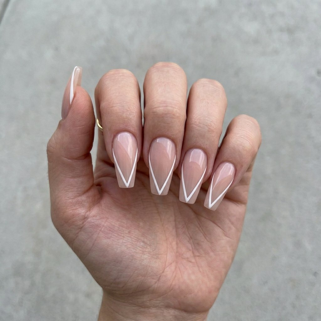 35 Trendy French Tip Coffin Nails Ideas That Elevate Your Style 3 Modern V Cut French Tip Coffin Nails