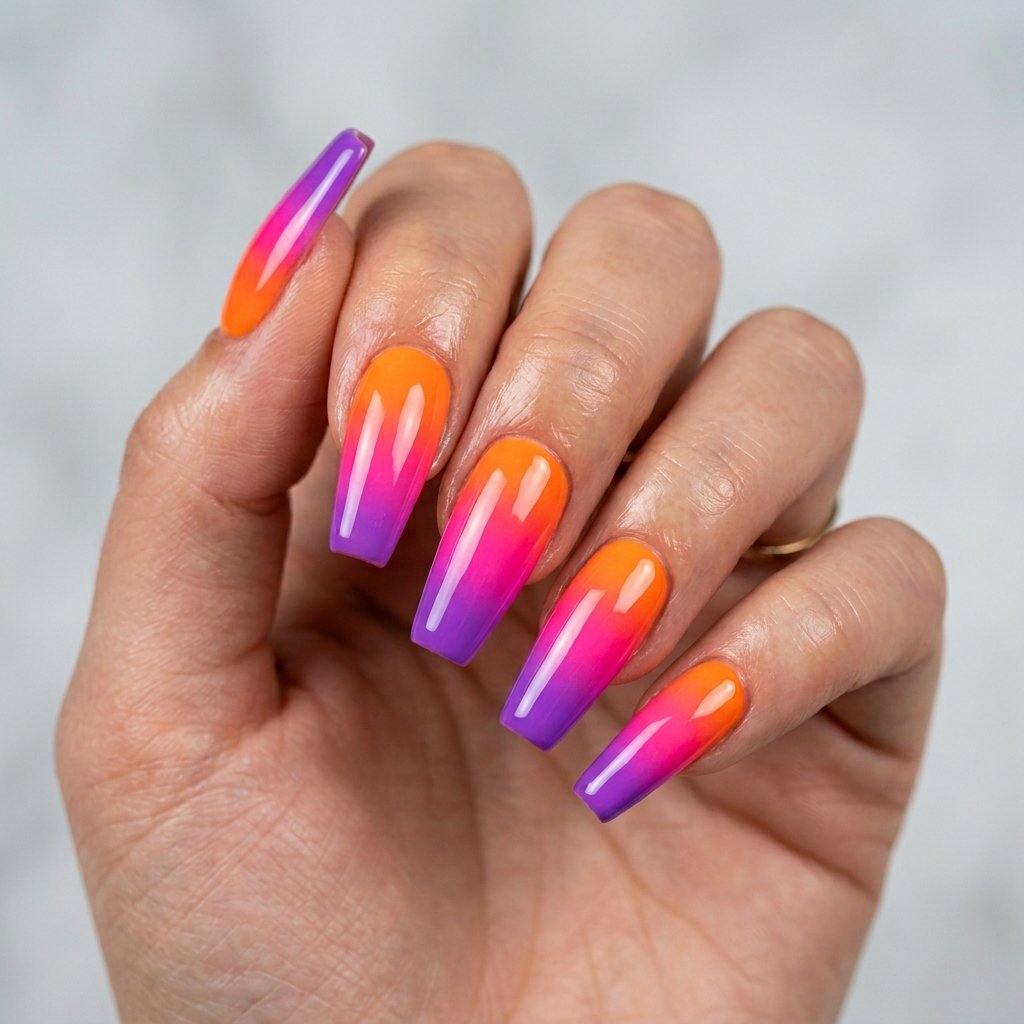 Classic Neon Sunset Ombre Nails
