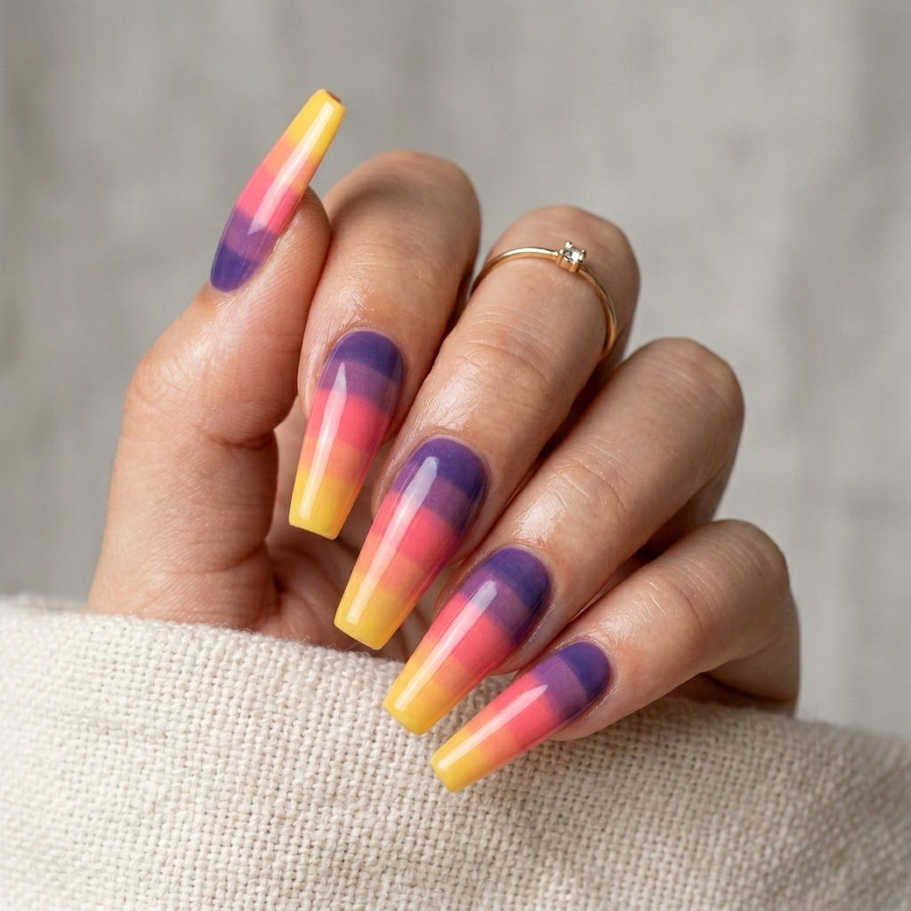 Coffin Shaped Sunset Melt Nails