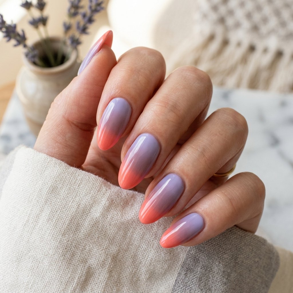 Soft Lavender and Coral Melt Nails
