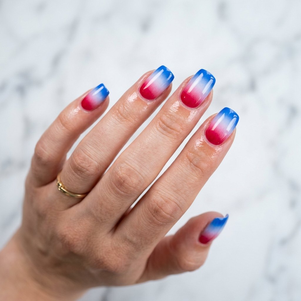 Ombre Red White Blue Nail Ideas