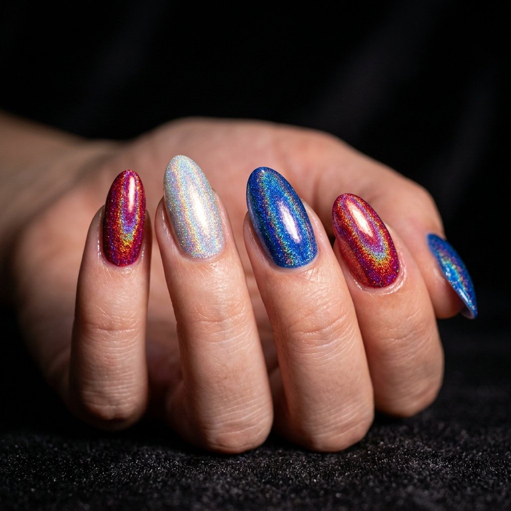 Holographic Patriotic Nail Ideas