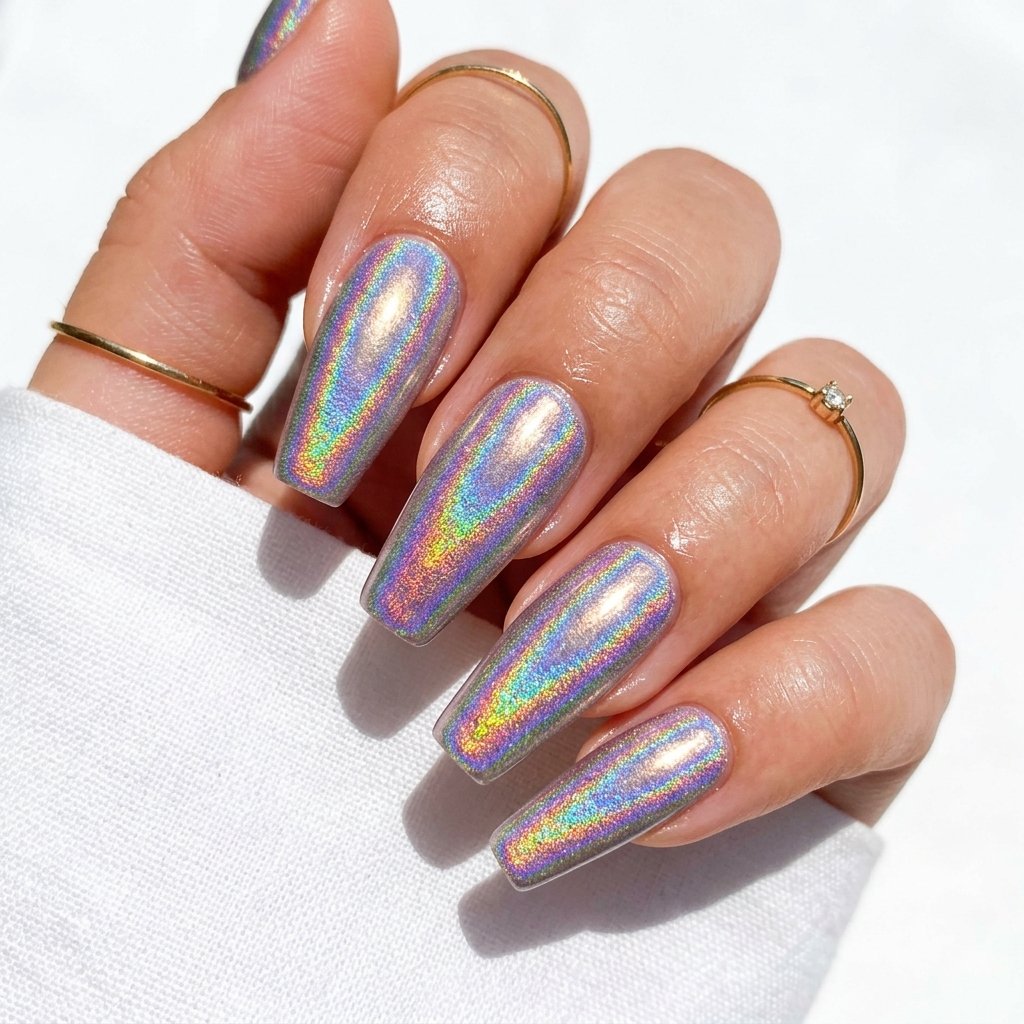 Bright Holographic Summer Acrylic Nails