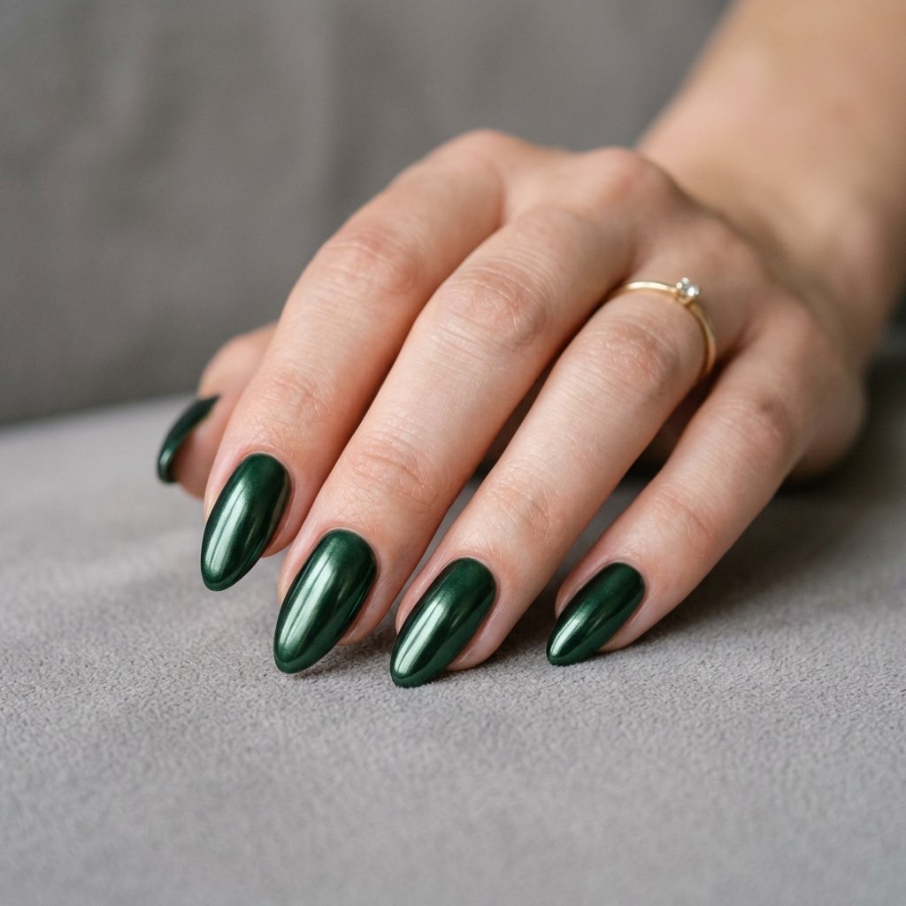 Hunter Green Chrome Nails