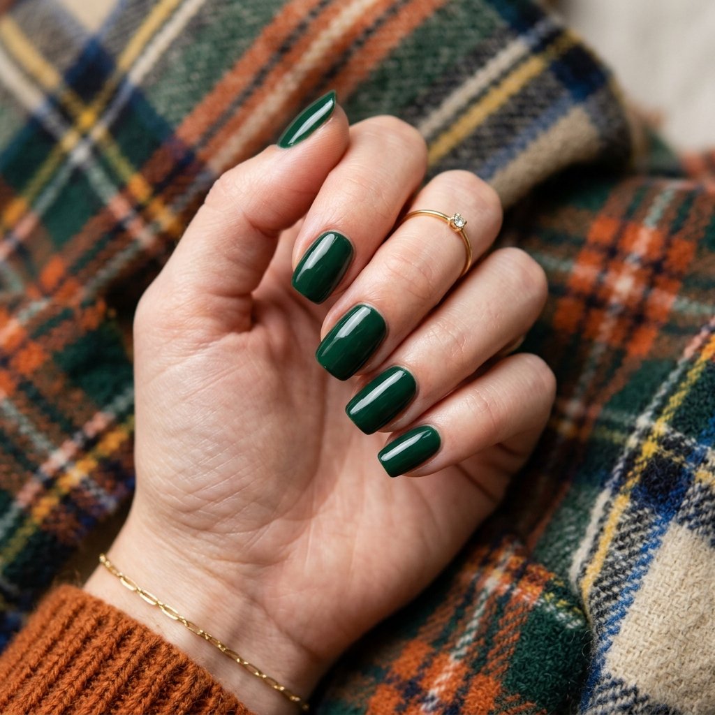 35 Best Green Fall Nails Ideas for Modern Autumn Style 9 Hunter Tone Elegance