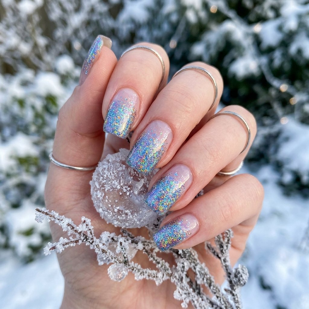 Icy Holographic Glitter Ombre Effect