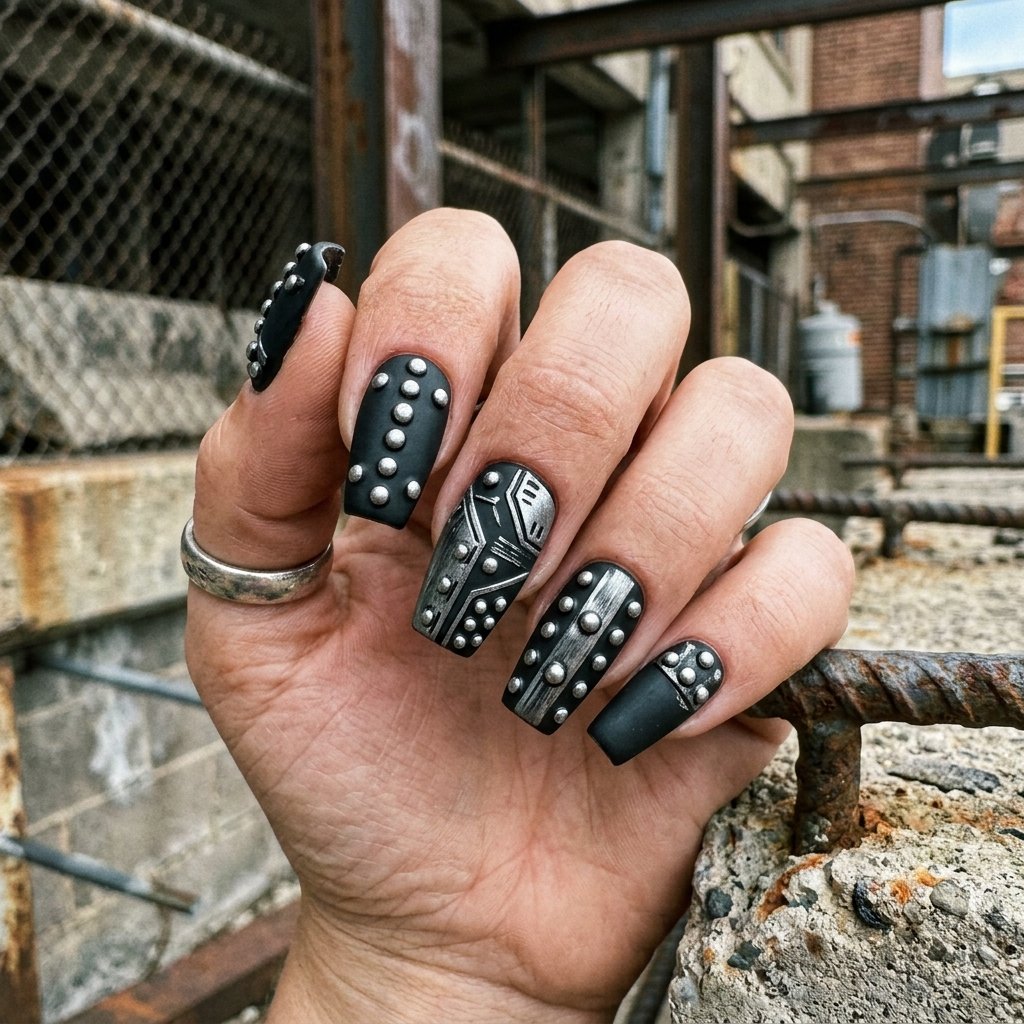 Industrial Metallic Silver and Black Bolted Look