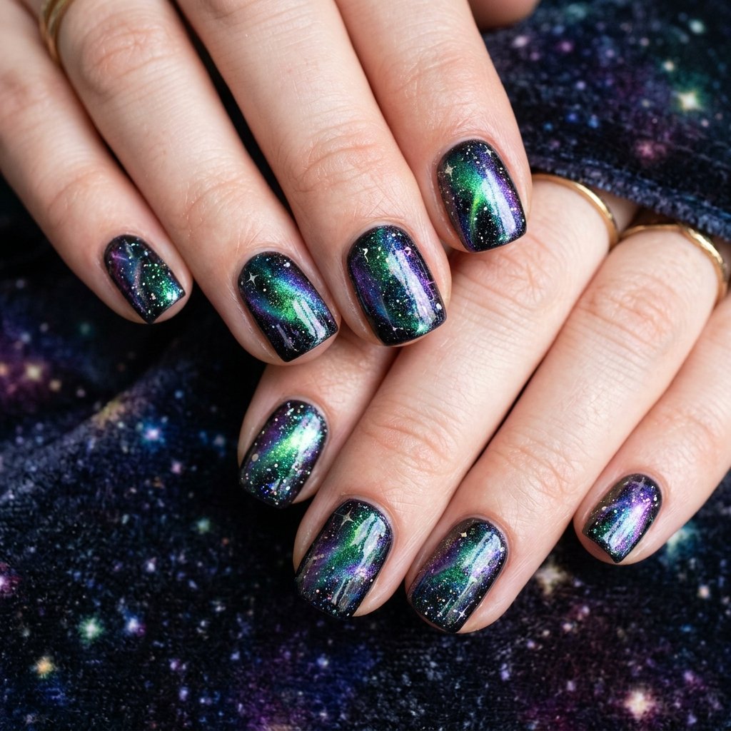 32 Galaxy Nails Ideas: Master the Aesthetic of the Cosmos 23 Iridescent Space Dust Concept