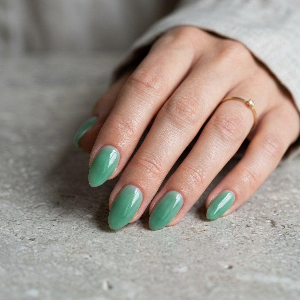35 Best Green Fall Nails Ideas for Modern Autumn Style 14 Jade Gemstone Inspiration