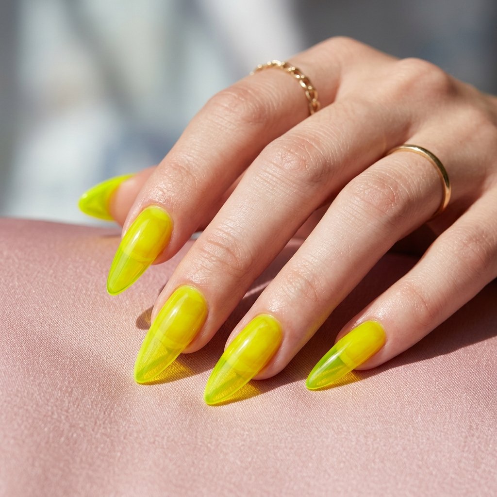 35 Fresh neon yellow nails Ideas for Your Summer Wardrobe 33 Translucent Jelly Stiletto Idea