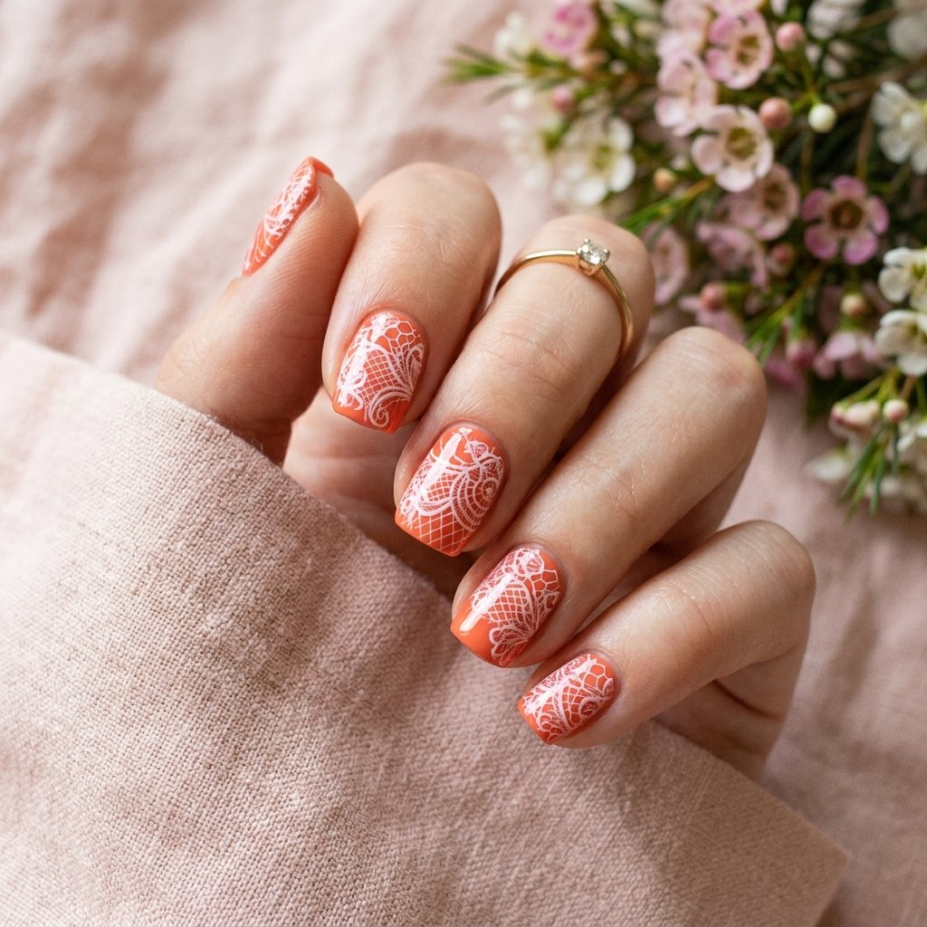 Elegant Lace over Coral Base