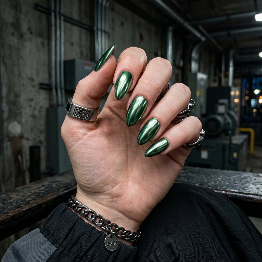 35 Fresh Green Almond Nails Ideas: Chic Trends to Love 15 Glossy Green Almond Nails