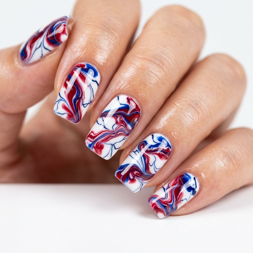 Marble Patriotic Nail Ideas