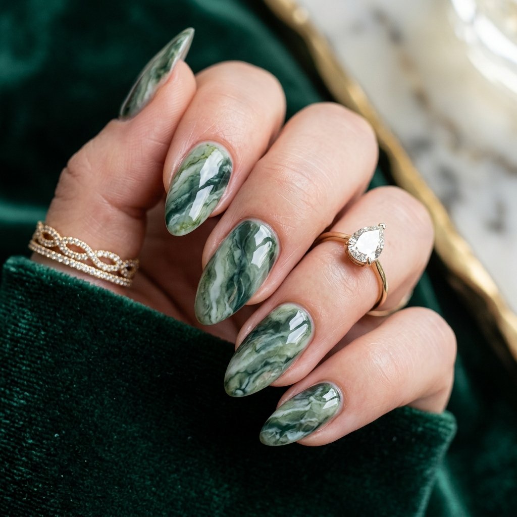 35 Best Green Fall Nails Ideas for Modern Autumn Style 21 Marble Stone Patterns