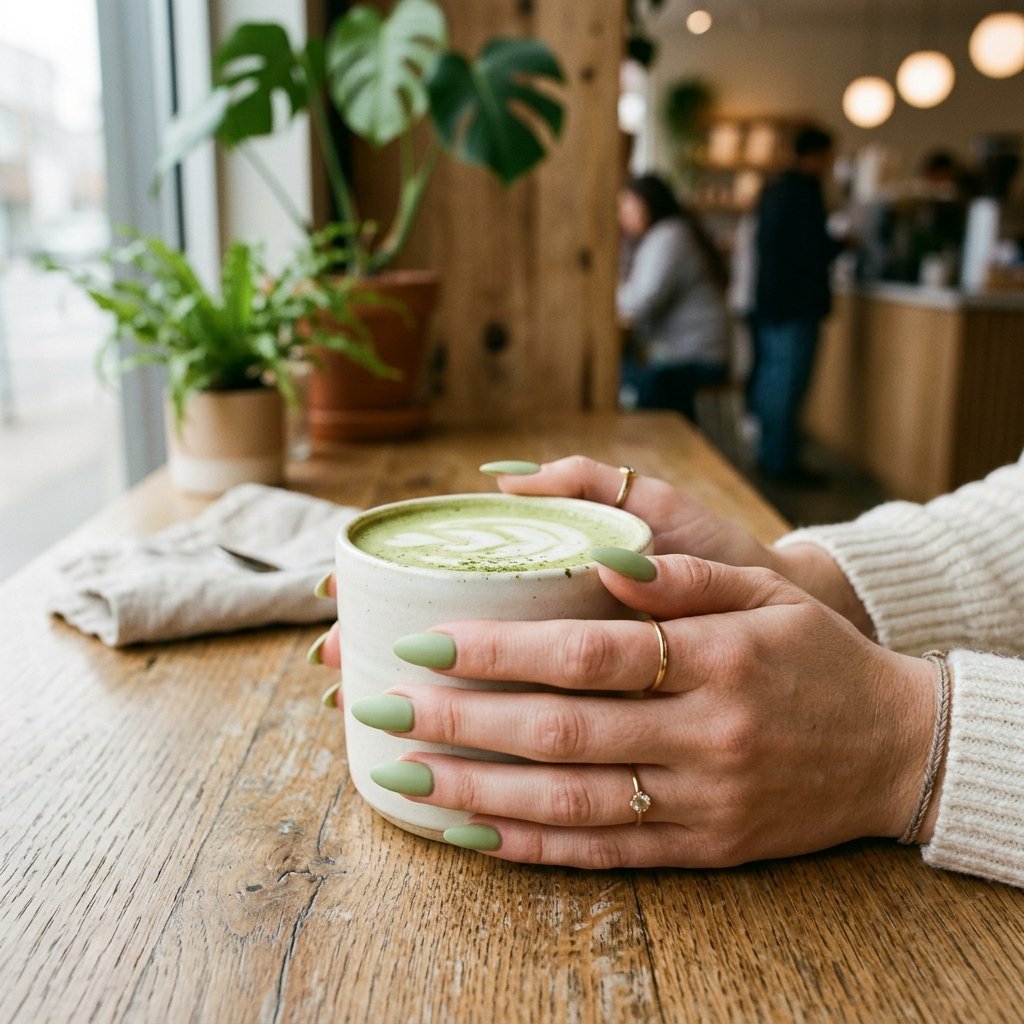 35 Fresh Green Almond Nails Ideas: Chic Trends to Love 8 Matcha Green Almond Nails
