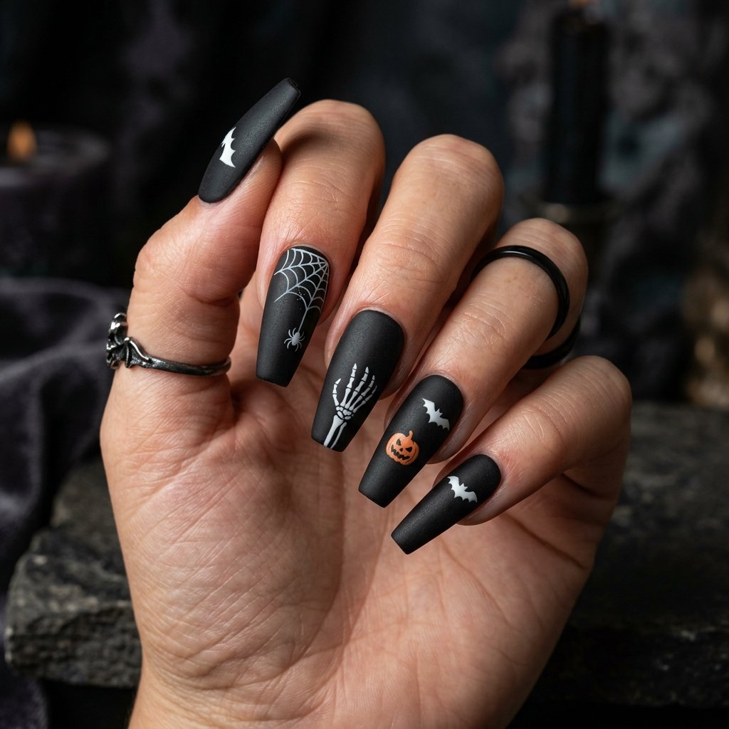 35 Black Halloween Nails Ideas — Spooky, Sleek & Creative 2 Matte Black Halloween Nails Ideas