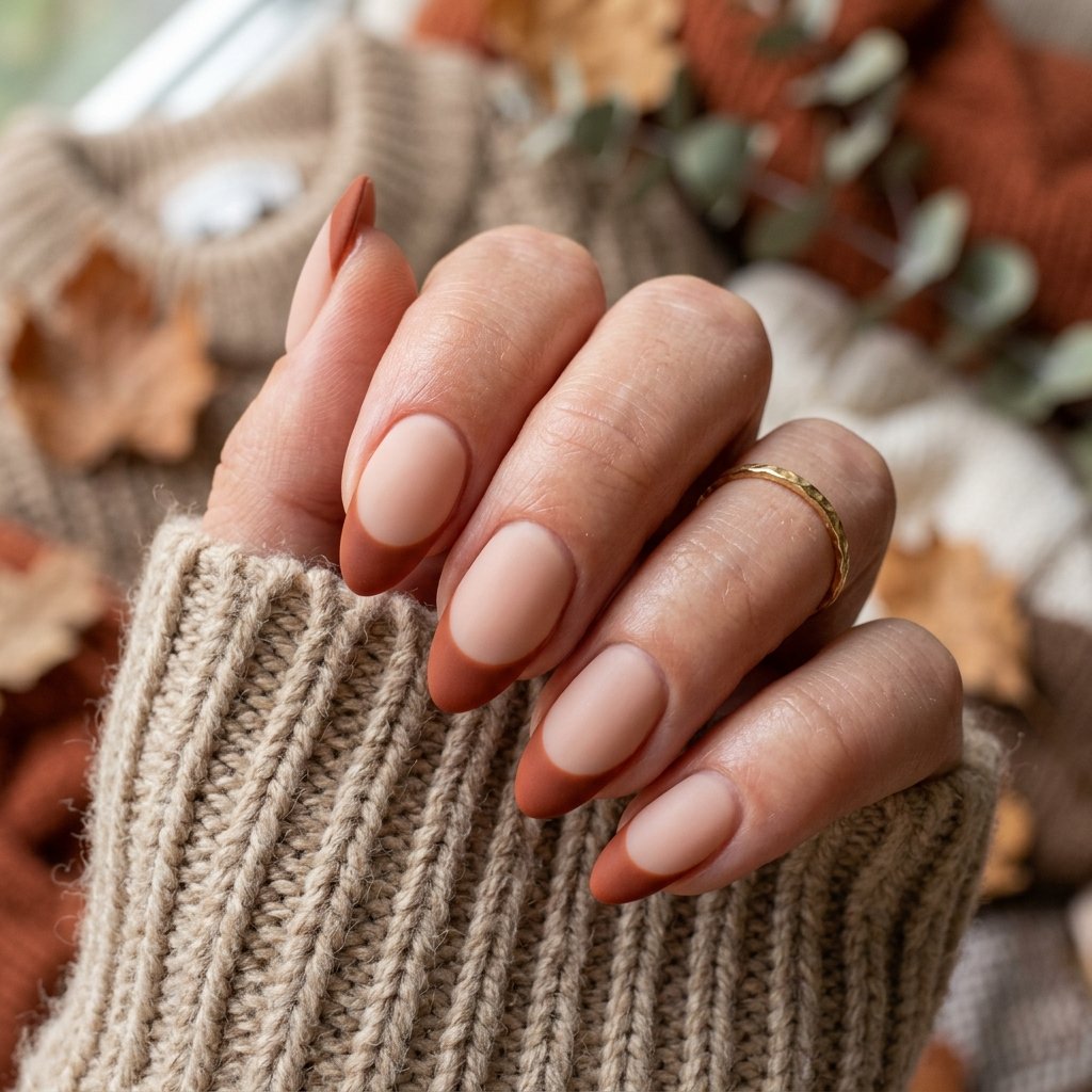 35 Fall French Tip Nails Ideas That Are Trending This Autumn Season 2026 9 Matte Fall French Tip Nails