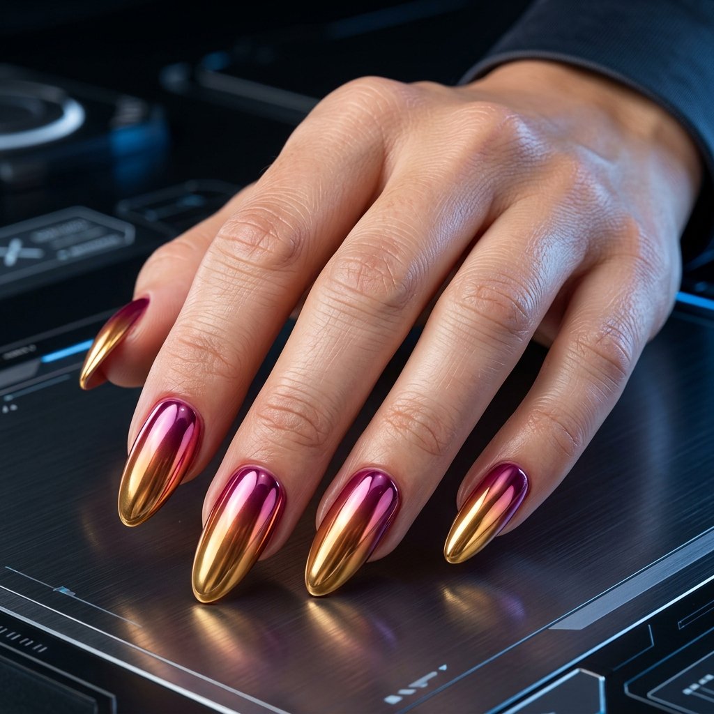 Metallic Chrome Sunset Ombre Nails