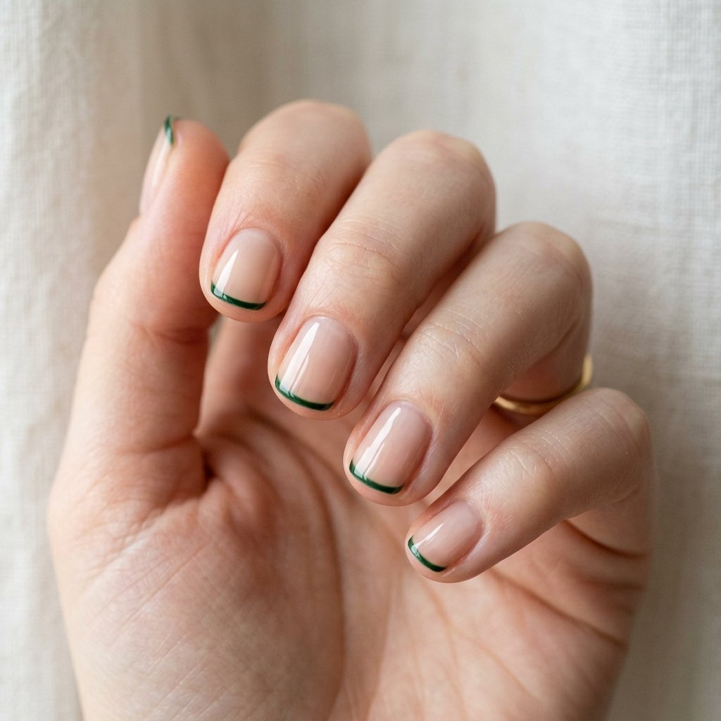 35 Best Green Fall Nails Ideas for Modern Autumn Style 27 Ultra Thin Micro Borders