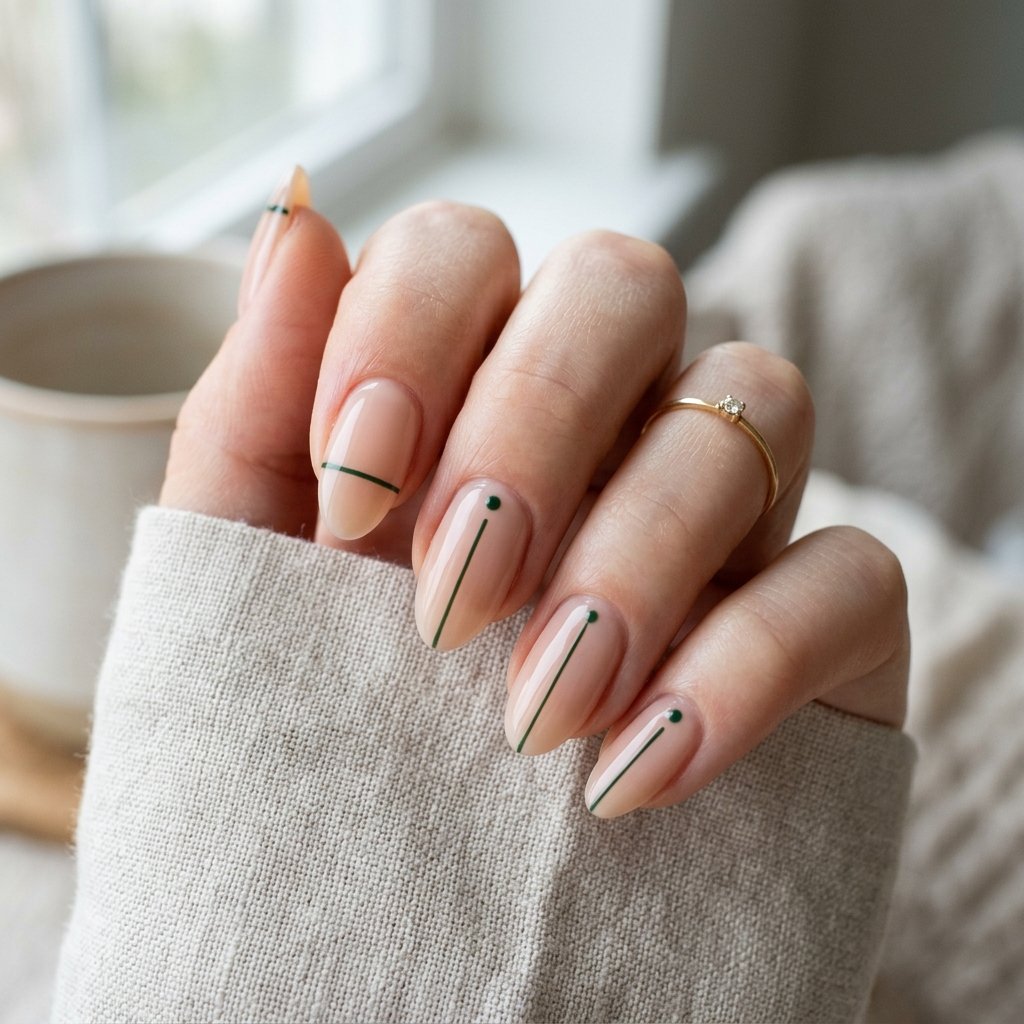 35 Best Green Fall Nails Ideas for Modern Autumn Style 19 Minimalist Touches